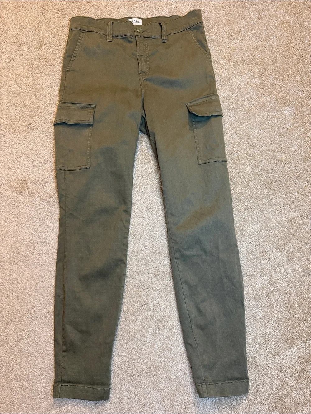 J. Crew High Rise Skinny Washed Cargo Pant Olive Cotton Utility Trousers Size 26
